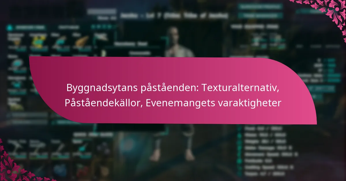 Byggnadsytans påståenden: Texturalternativ, Påståendekällor, Evenemangets varaktigheter