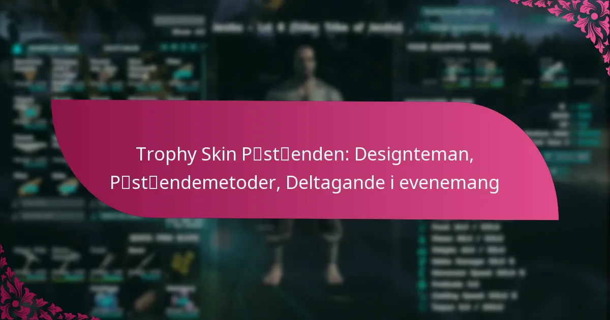 Trophy Skin Påståenden: Designteman, Påståendemetoder, Deltagande i evenemang